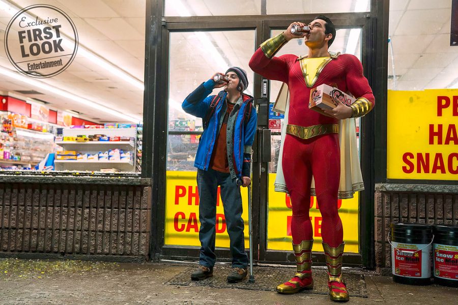 Freddy Freeman (Jack Dylan Grazer) and Shazam (Zachary LeviI) enjoy Shazams new perks that come with being an adult.