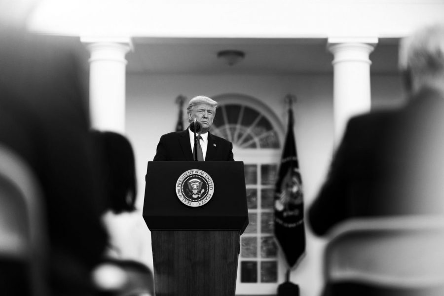 President Donald J. Trump delivers remarks during a coronavirus (COVID-19) update briefing Monday, March 30, 2020, in the Rose Garden at the White House.
