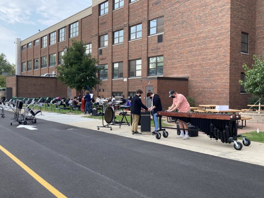 Starting September 21, select classes began meeting in person. This included MCHSs bands, which practiced outside of East Campus on September 22.
