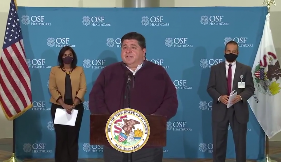 On October 26, Illinois Governor JB Pritzker speaks at his regular COVID briefing to tell the general public about the latest rising COVID-19 case numbers.