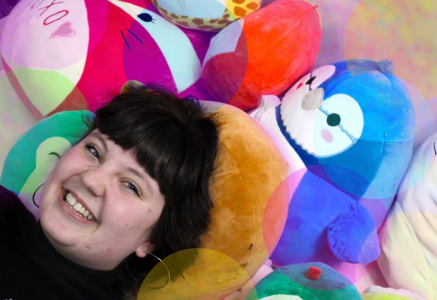 Ciara Duncan poses with her collection of Squishmallows, which have become rarer as they've become more and more collectable.