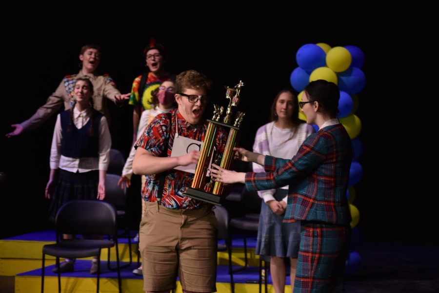 Drama+Club+members+perform+in+the+spring+musical+%E2%80%9CThe+25th+Annual+Putnam+County+Spelling+Bee%E2%80%9D+on+March+11+in+the+Upper+Campus+Auditorium.