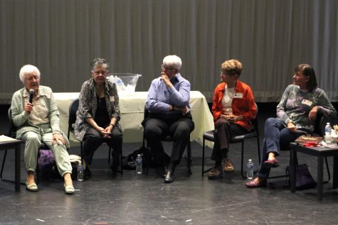 Speakers tell stories about their own experiences during a Title IX presentation during held on May 3 in the Upper Campus Auditorium.