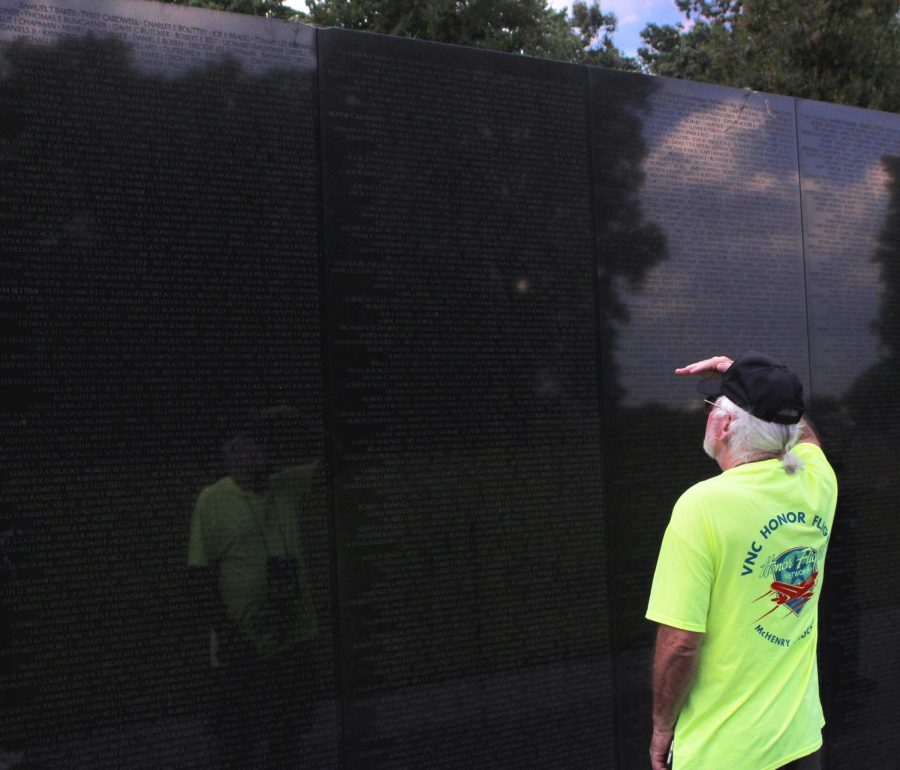 Veterans explore the Vietnam War Memorial during the Veteran Honor Flight trip to Washington, D.C. on Aug. 26.