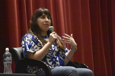 Erika Sanchez speaks about her writing on Feb. 8 in the Upper Campus auditorium as part of Writers Week.