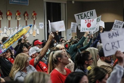 Parents debate “critical race theory” at a meeting of the Placentia-Yorba Linda school board in 2021. Since COVID, parents have insisted on more rights over their childrens public education, and school board meeting have been the battleground.