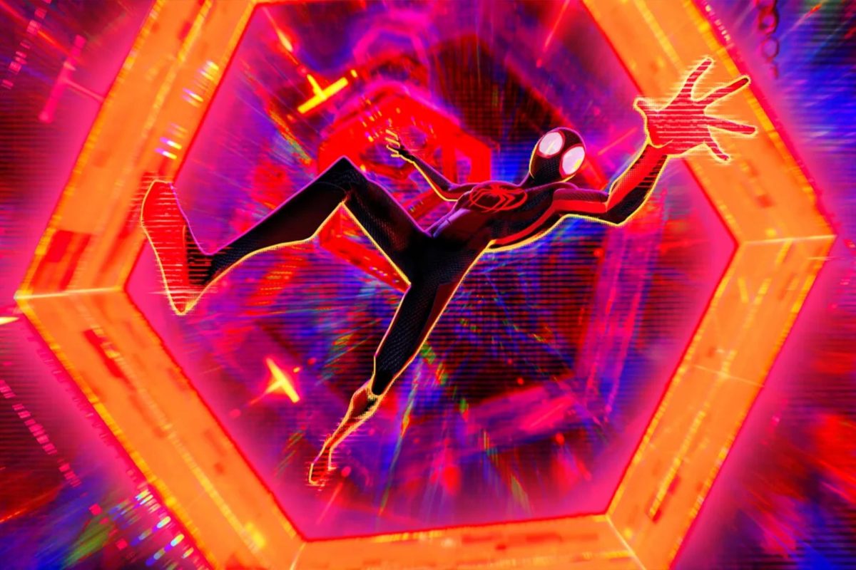 Miles Morales (Shameik Moore) falls through a portal connecting the Spider-Verse in Columbia Pictures and Sony Pictures Animation’s “Spider-Man: Across the Spider-Verse.”