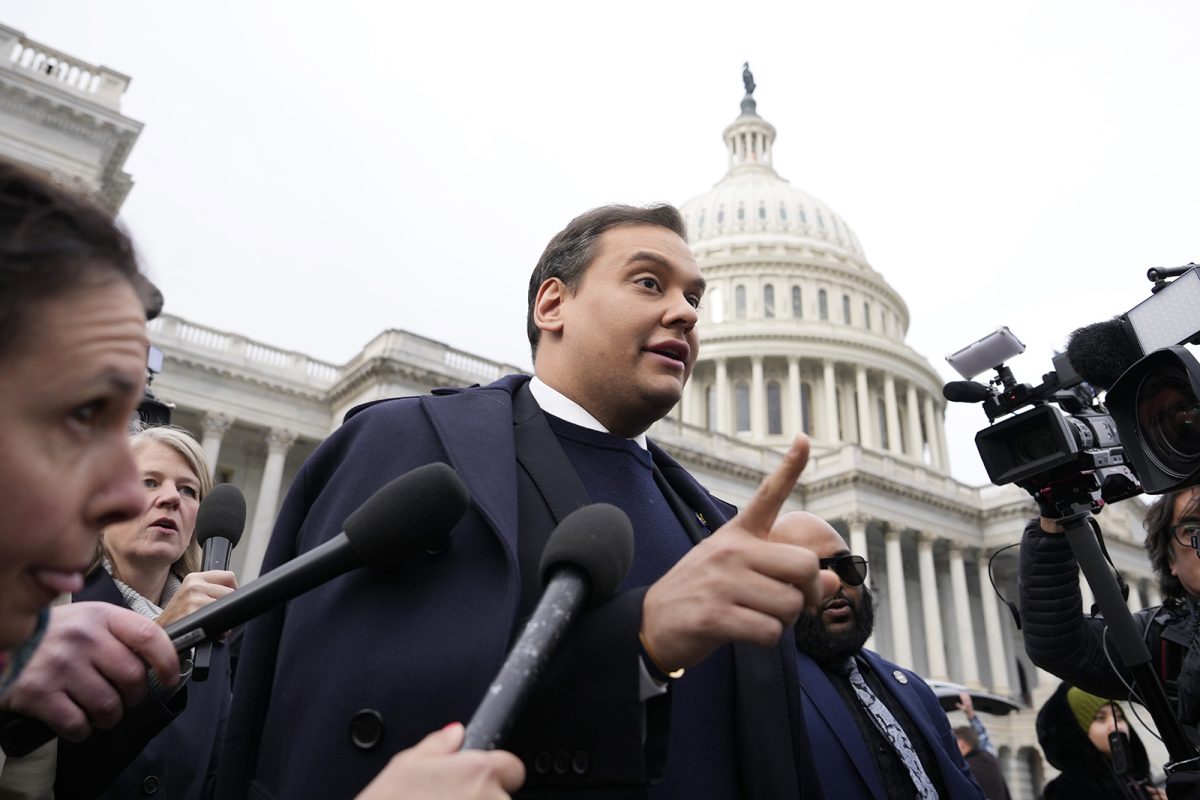 Rep. George Santos, R-N.Y., is surrounded by journalists as he leaves the U.S. Capitol after his fellow members of Congress voted to expel him from the House of Representatives on Dec. 1, 2023, in Washington, DC. Santos is only the sixth person in U.S. history to be expelled from the House of Representatives.