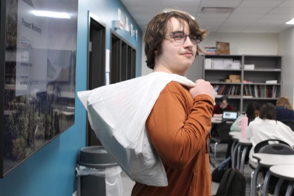The week before Winter Formal, students participate in spirit week. Fridays theme was Anything But A Backpack Day, where students use unconventional methods to carry their school supplies from class to class for the day. 
