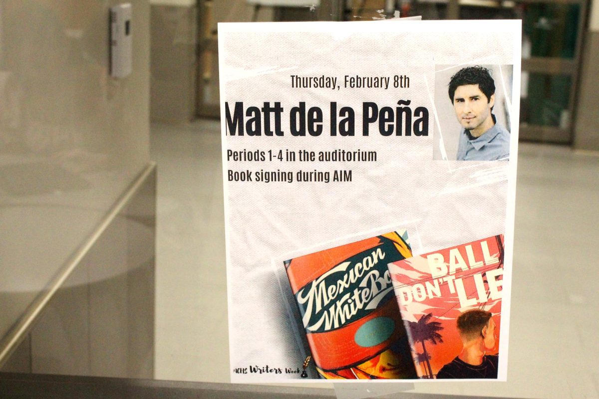 For MCHSs annual Writers Week, the Celebration Of Words welcomes all on, the sophomores participate in the Poetry Slam, and New York Times bestselling author Matt de la Peña comes to speak to the school and sign copies of his books.