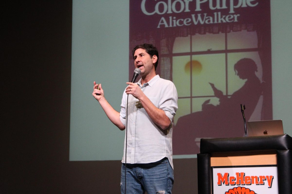 Author Matt de la Pena addresses students at the Upper Campus on Feb. 8 in the auditorium during MCHSs Writers Week hosted by the English Department.