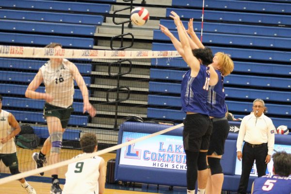 Boys volleyball players from Lakes play against Grayslake Central on April 2 at Lakes High School. If they can get enough interest, MCHS plans to put together a boys volleyball team together for next year.