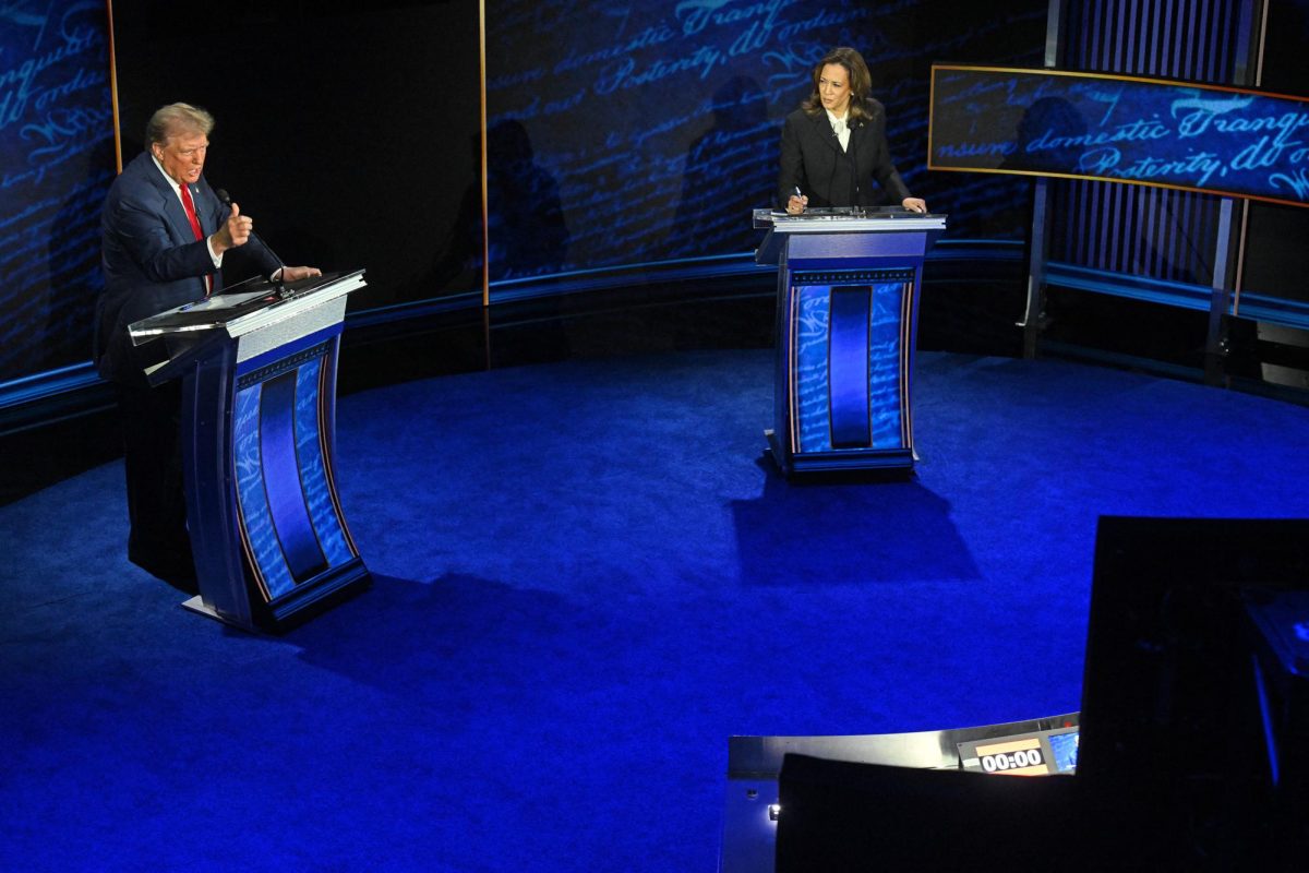 Former President and Republican presidential candidate Donald Trump speaks during a presidential debate with Vice President and Democratic presidential candidate Kamala Harris at the National Constitution Center in Philadelphia on Tuesday, Sept. 10, 2024. 