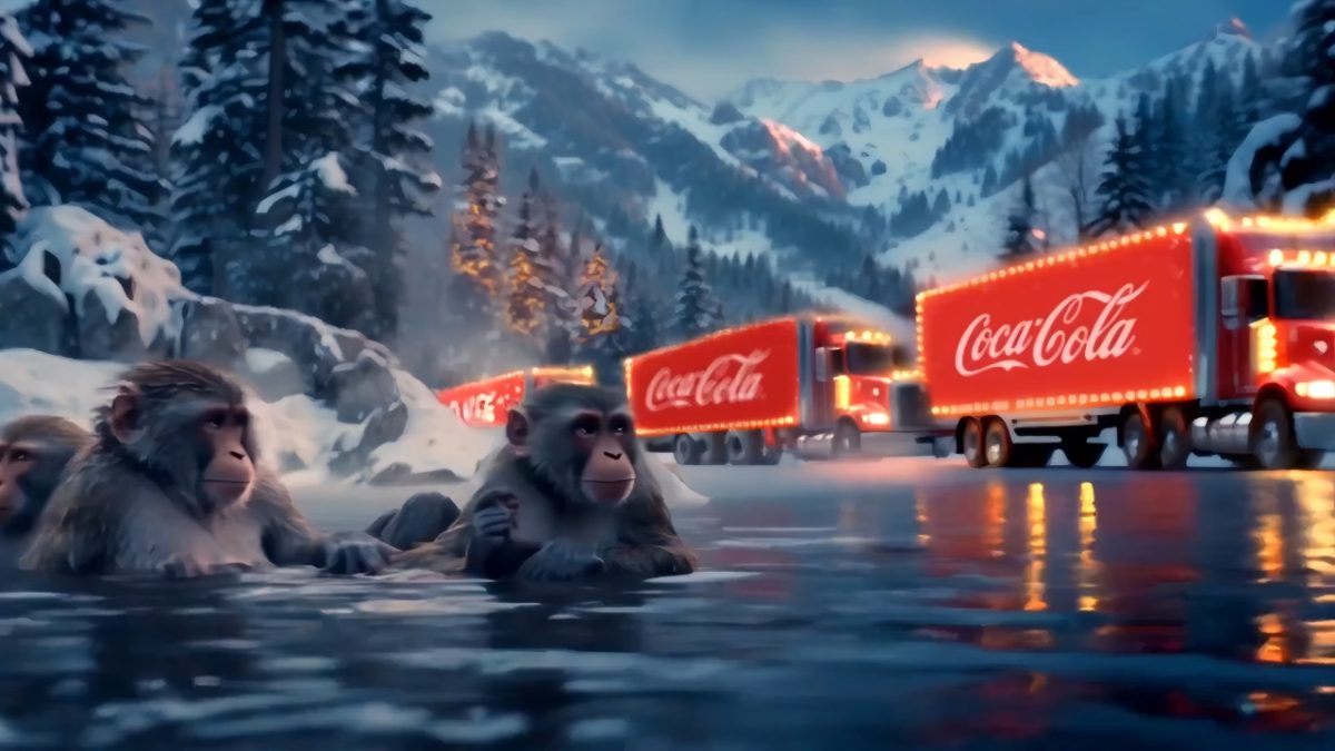 In one snippet of Coca-Cola’s recent holiday ad, detail-less monkeys sit in cold water and watch trucks with distorted wheels roll into a sweet, holiday town. But it isn’t AI’s quality that’s so disturbing about this ad, which has become a kind of holiday tradition.