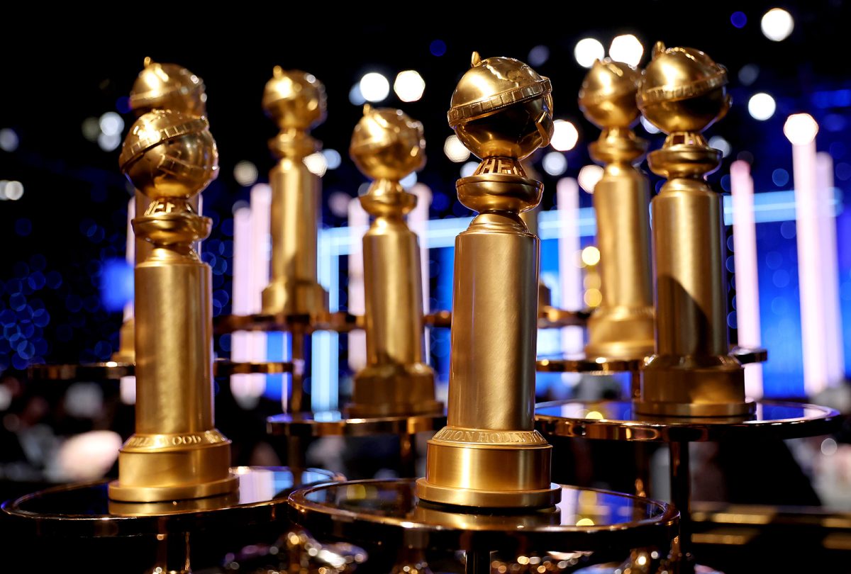 Golden Globes are seen during the 79th Golden Globe Awards at the Beverly Hilton on Jan. 9, 2022, in Beverly Hills, California. The 82nd Golden Globe Awards will air live on CBS this Sunday from the Beverly Hilton. It will stream live for subscribers of Paramount+ With Showtime. (Emma McIntyre/Getty Images for Hollywood Foreign Press Association/TNS)