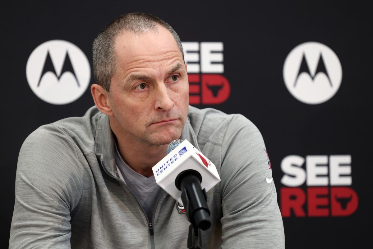 Chicago Bulls executive vice president of basketball operations Artūras Karnišovas speaks to the media after the NBA trade deadline passed on Thursday, Feb. 6, 2025, at the Advocate Center in Chicago. 