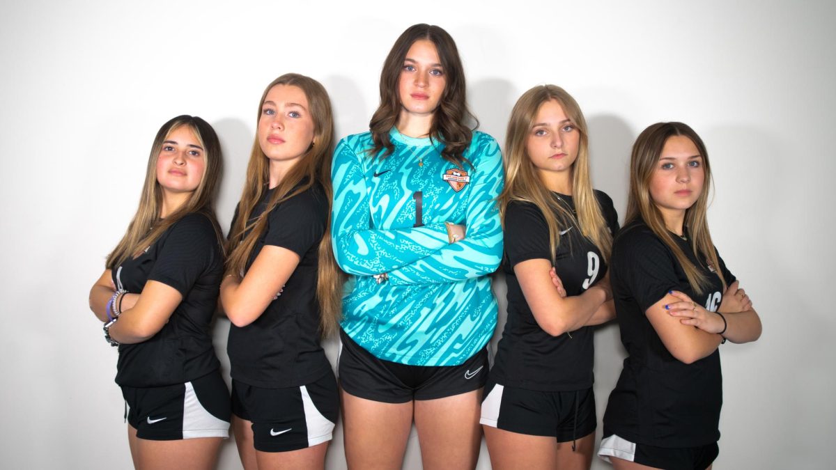 The MCHS girls soccer defensive lineup during media day at the start of the 2025 spring season.