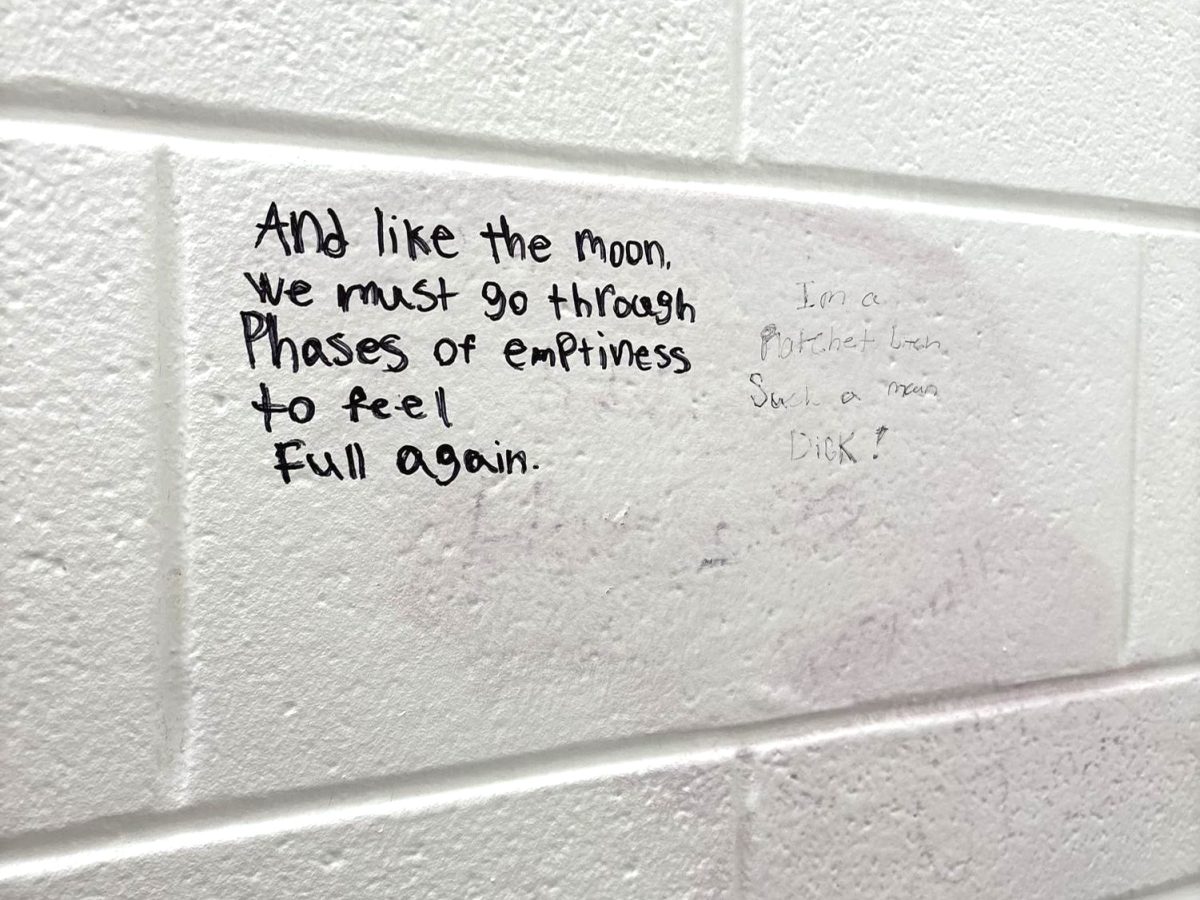 More and more graffiti has appeared on the bathrooms at the Upper Campus, including this graffiti in the third floor girls bathroom.