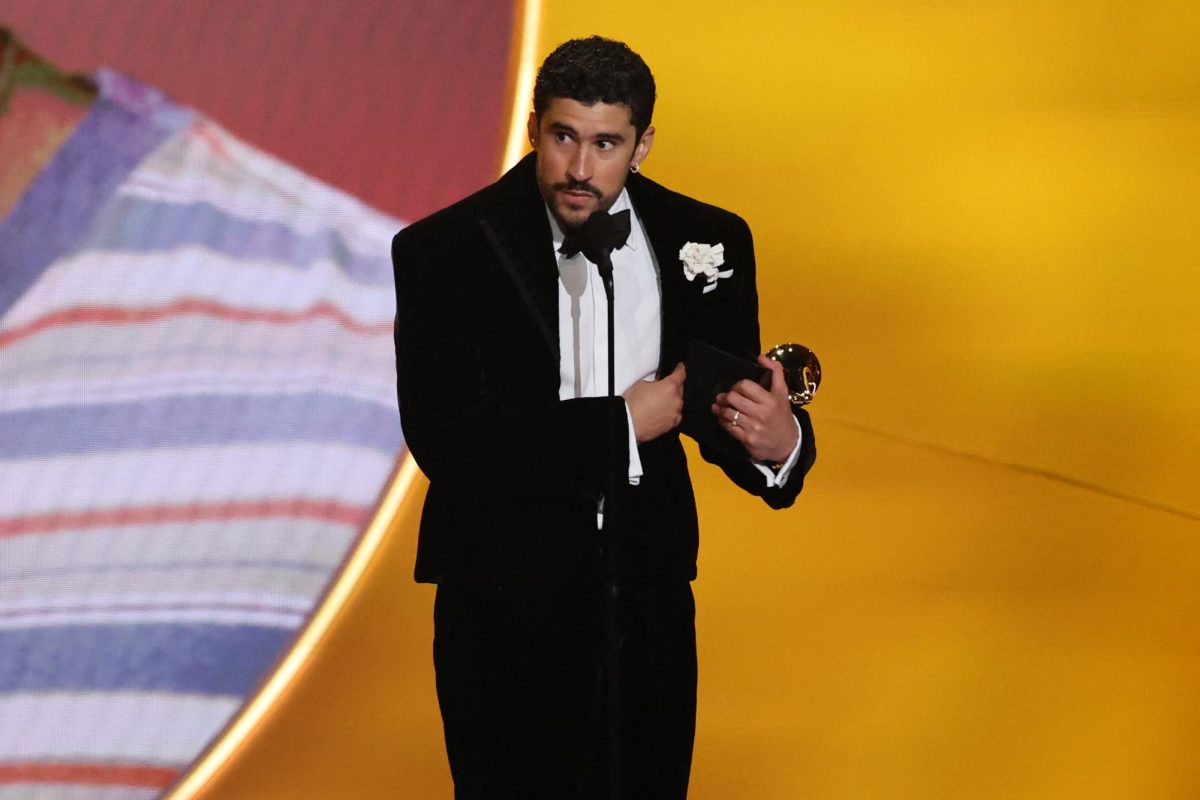 Bad Bunny accepts the award for Album of the Year for "Debi Tirar Mas Fotos" during the 68th Annual Grammy Awards in Los Angeles, California, U.S., February 1, 2026.