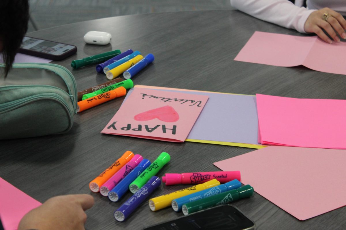 Students at MCHS met in the warrior room on Feb. 4, 2026 to write Valentine's cards to people in assisted living homes. 