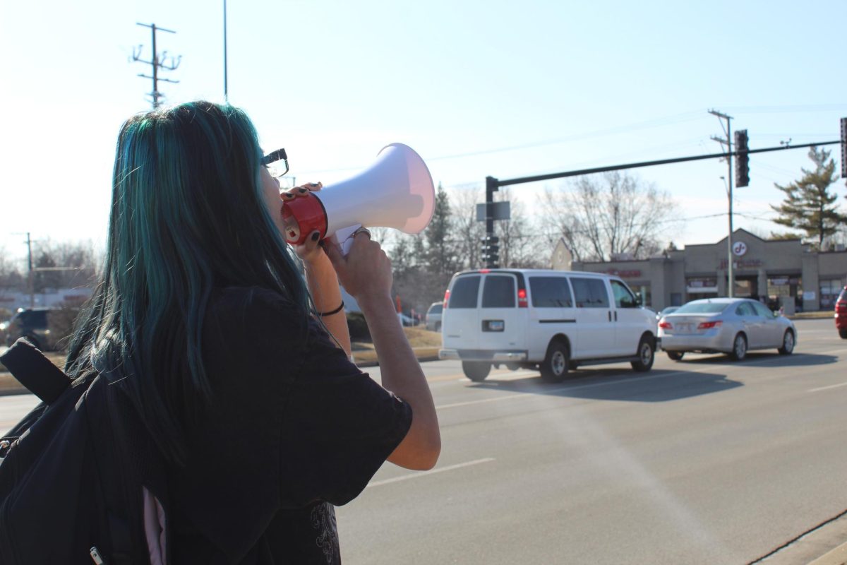 MCHS students from the Freshman Campus protest ICE and border patrol on Feb. 13 through the McHenry Community. Student participated in a peaceful walkout during 7th period a week before the Upper Campus's planned walkout.
