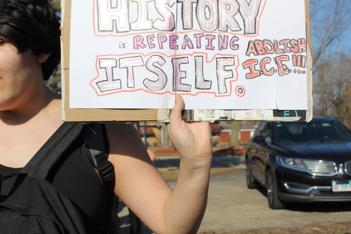 MCHS students from the Freshman Campus protest ICE and border patrol on Feb. 13 through the McHenry Community. Student participated in a peaceful walkout during 7th period a week before the Upper Campus's planned walkout.