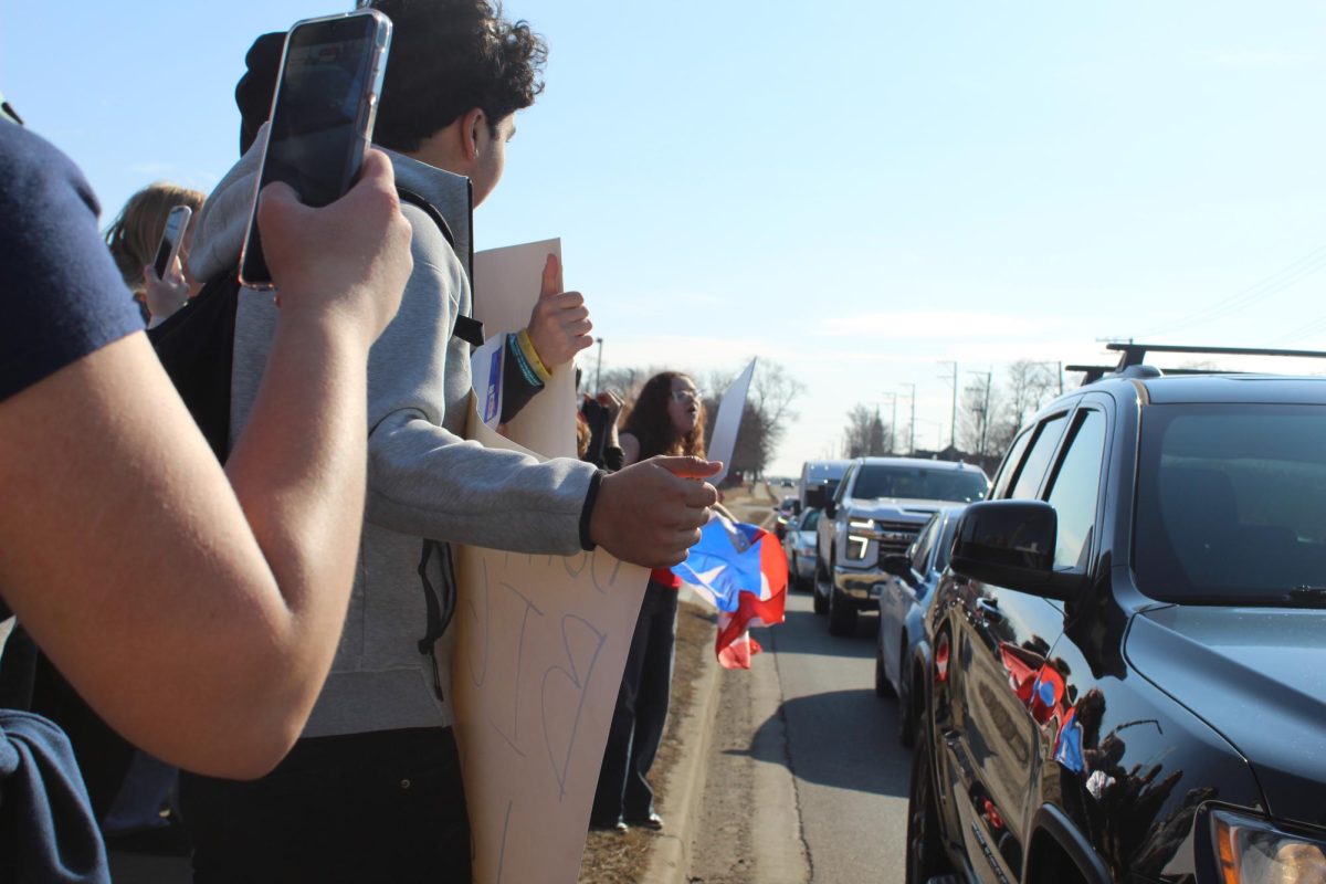 MCHS students from the Freshman Campus protest ICE and border patrol on Feb. 13 through the McHenry Community. Student participated in a peaceful walkout during 7th period a week before the Upper Campus's planned walkout.