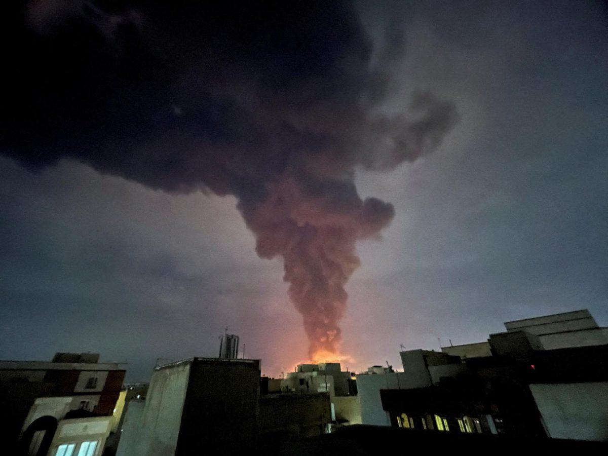 Smoke rises following an explosion in Tehran, Iran, March 7.  Majid Asgaripour/WANA
