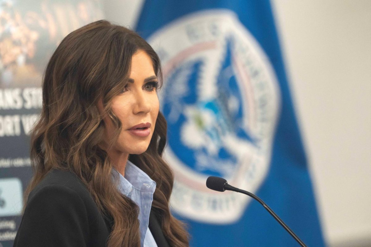 U.S. Secretary of Homeland Security Kristi Noem speaks during a press briefing on election security and support for the SAVE Act at a Homeland Security Investigations Field Office in Scottsdale, Arizona, U.S. February 13, 2026.  REUTERS/Rebecca Noble