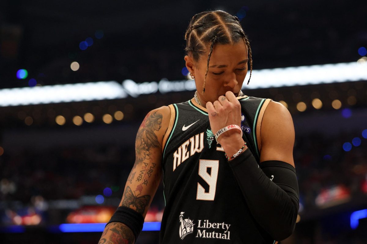 Jul 18, 2025; Indianapolis, IN, USA; New York Liberty guard Natasha Cloud competes in the final round during the 2025 WNBA All Star Skills Challenge at Gainbridge Fieldhouse. Mandatory Credit: Trevor Ruszkowski-Imagn Images