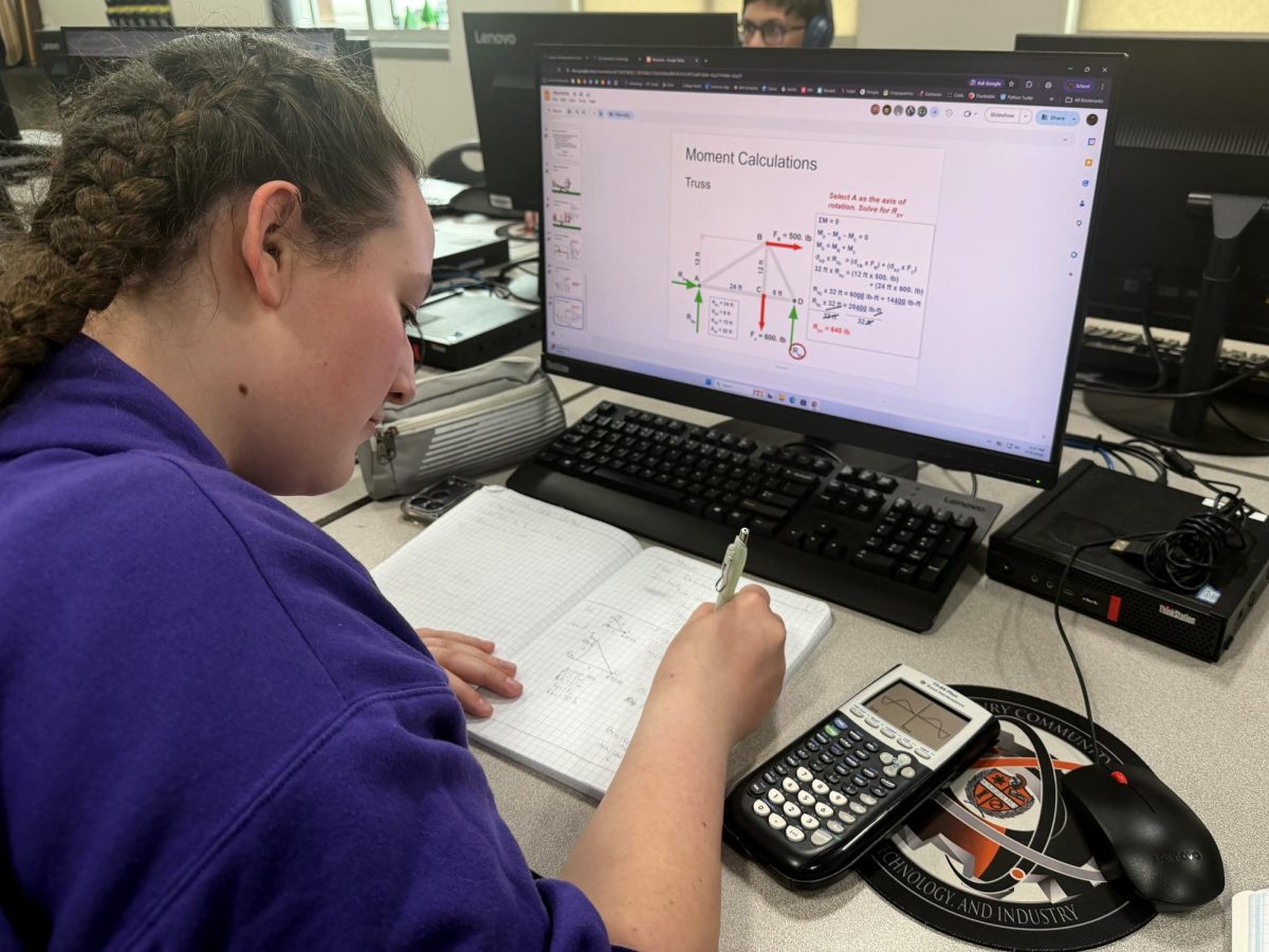 Senior Maggie Putman does work for her Engineering class, having fun and tinkling about her future in the field. Putman is only one of many senior girls looking for a career in STEM after high school.